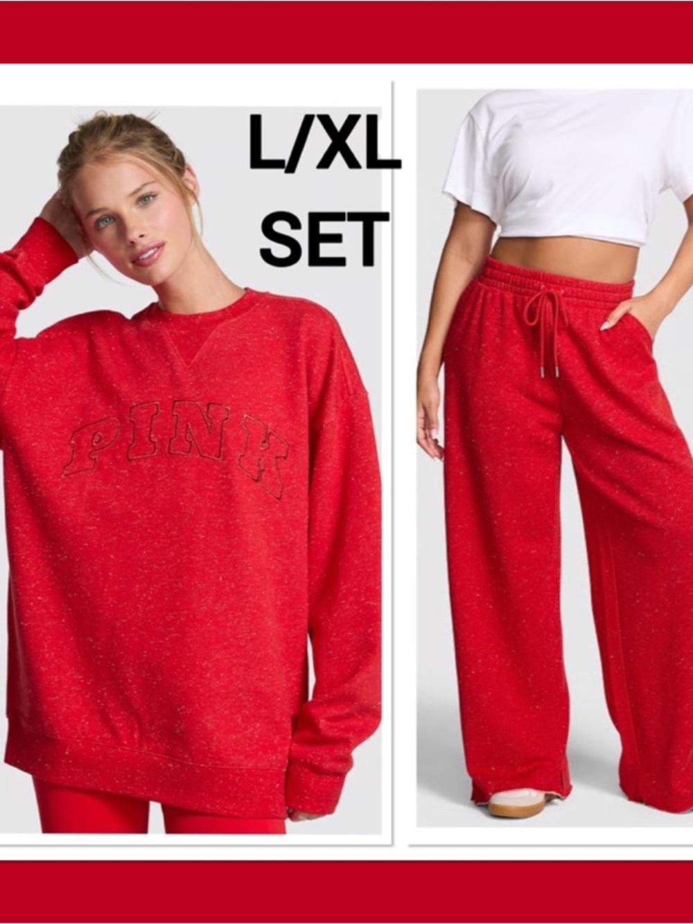 PINK Victoria's Secret Heathered Red Oversized Crewneck & Lounge Pants